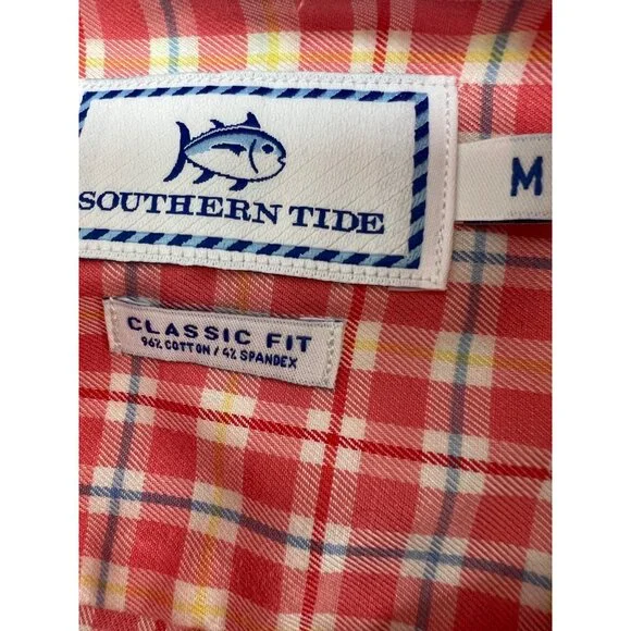 Southern Tide Shirt Mens Medium M Long Sleeve Button Up Stretch Peach Coastal - Picture 7 of 7